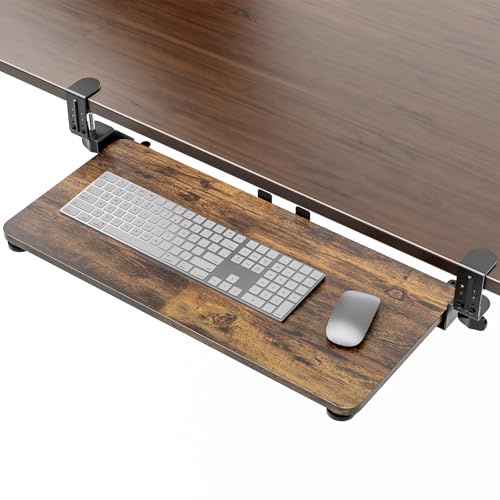 Large Keyboard Tray Under Desk, Pull Out Keyboard & Mouse Tray for Typing | Extra Sturdy Adjustable C Clamp Mount, 25.6(31.5 Including Clamps) x 11.8 Inch Slide Out Platform Computer Keyboard Drawer - color: Brown, size: 25.6" x 11.8"(Large)