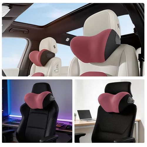 BEBAS Ergonomic Car Headrest Pillow, Memory Foam Neck Support, Red - color: Red