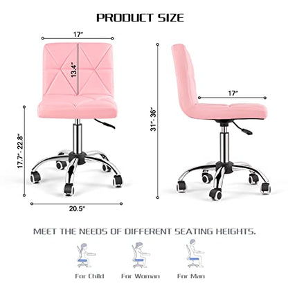COSVALVE Armless Swivel Office Chair with Wheels, Adjustable Height | Armless Mid Back Chair With 360° Swivel, Adjustable Height & Rolling Wheels, Ideal For Home Offices, Conferences & Salons - color: Pink