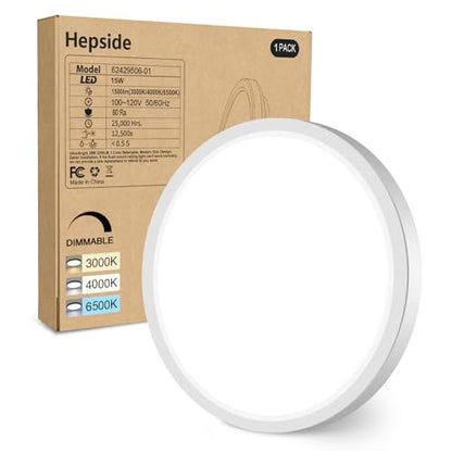 hepside 1Pack Dimmable Flush Mount Ceiling Light Fixture White, 3000/4000/6500K Ceiling Lamp, 7.5INCH 15W 1500LM Low Profile Light for Bedroom, Kitchen, Bathroom, Hallway - color: White, size: 7.5Inch-1pack