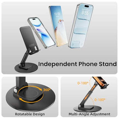 Desk Organizer and Accessories with Cellphone Holder, Height Adjustable 2-Tier Computer Monitor Stand Riser with Drawer and 2 Pen Holders,Office Desk Accessories for Office Supplies, Black