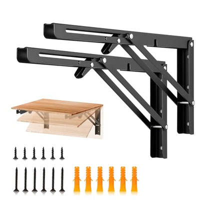 JOY DECOR Matte Black Folding Shelf Brackets, 14 Inch, 2 Pack - size: 14 Inch