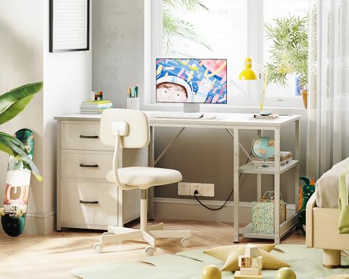 AODK 51 Inch White Computer Desk with Drawers & USB Power Outlets - color: White, size: 51 Inch