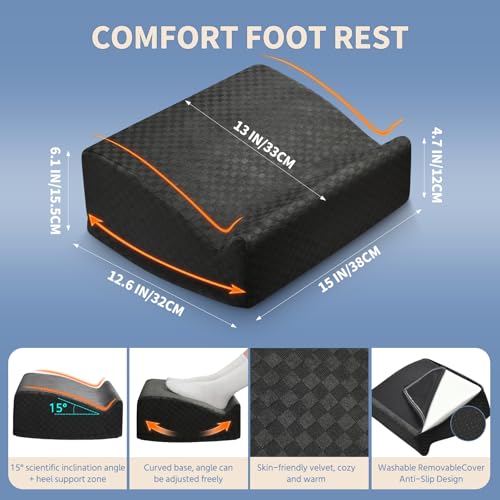 Foot Rest Under Desk with Rocking Base | Black Checkered Pattern | Washable velvet cover | 15° tilt + rocking base | 2 heights: 6.1"/7.3" | Non-slip | Office, gaming, home - color: Black Checkered Pattern, size: 12.6" L x 15" W x 6.1"