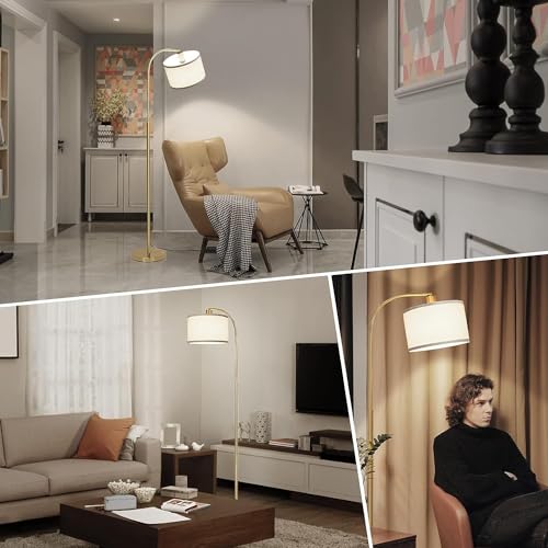 LED Floor Lamp Fully Dimmable Modern Standing Lamp Arc Floor Lamp with Adjustable Drum Shade, Tall Pole Reading Lamp Light for Living Room Bedroom Study Room, Bulb Included - color: Gold
