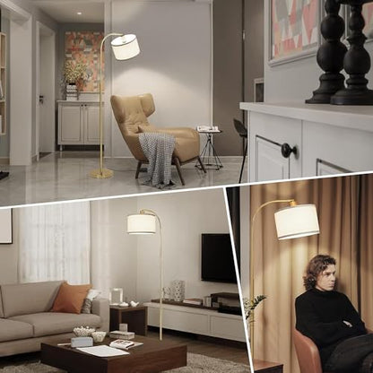 LED Floor Lamp Fully Dimmable Modern Standing Lamp Arc Floor Lamp with Adjustable Drum Shade, Tall Pole Reading Lamp Light for Living Room Bedroom Study Room, Bulb Included - color: Gold