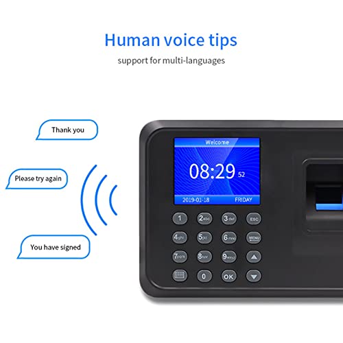SaditY Fingerprint Time Clock, Intelligent Biometric Fingerprint Password Attendance Machine, Employee Checking in Recorder with 2.4 Inch Display for Office, Factory, Hotel, School