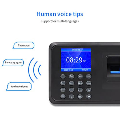 SaditY Fingerprint Time Clock, Intelligent Biometric Fingerprint Password Attendance Machine, Employee Checking in Recorder with 2.4 Inch Display for Office, Factory, Hotel, School