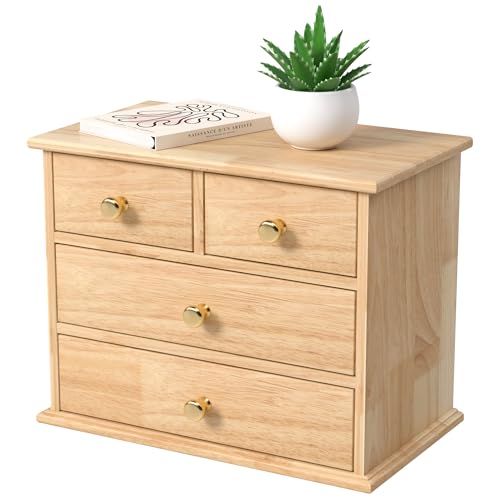 Oak Desk Organizer with Drawers, Durable Wooden Desktop Storage Box | 4 Drawer Tabletop Organizer with Metal Handles & Non-Slip Pads for Office, Bedroom, Bathroom, Vanity, Makeup Storage, Natural - color: Natural Oak, size: 4 Drawers