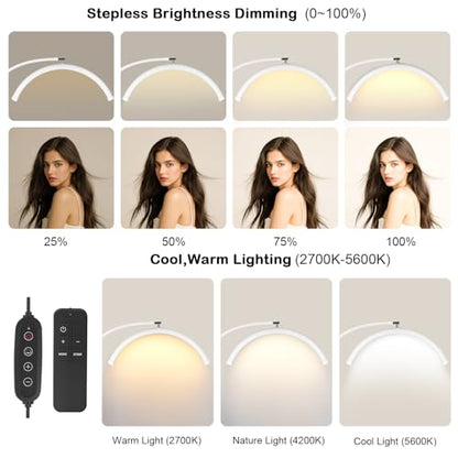Half Moon Lash Light with 4X Magnifier for Eyelash Extensions - Professional LED Lamp for Eyetech,Tattoo Artists, Estheticians | Dimmable Cool/Warm Lighting & Brightness | Shadow-Free Design (Remote) - color: White