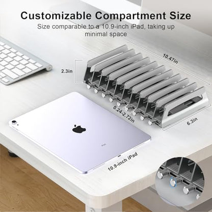 Elestoria 10-Slot Vertical Laptop Stand & Holder – Adjustable Aluminum Laptop Stand Vertical for Desk Fits 10 Devices, MacBook & Gaming Laptops (Up to 17.3”) – Space Saving Laptop Storage Rack - Grey - size: 10 - Slot