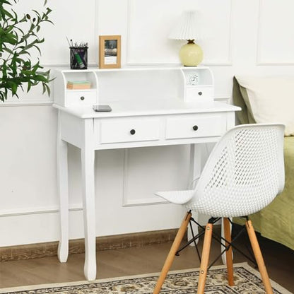 Giantex Writing Desk with 4 Drawers, Removable Floating Organizer 2-Tier Mission Home Computer Vanity Desk for Apartment Small Space, White - color: White