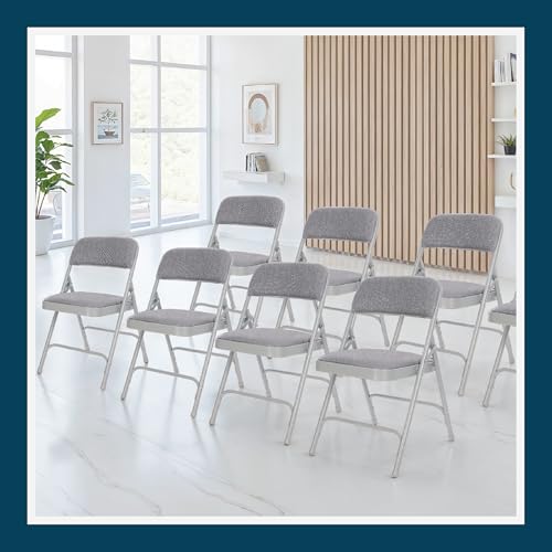 OEF Furnishings OEF2200 Series Heavy-Duty Premium Fabric Padded Upholstery Double-Hinged Folding Chairs (4-Pack, Slate Gray) - color: Grey