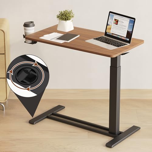 FLEXISPOT 32" Mobile Standing Desk Pneumatic Lift Computer Workstations - color: Mahogany, size: 32x18
