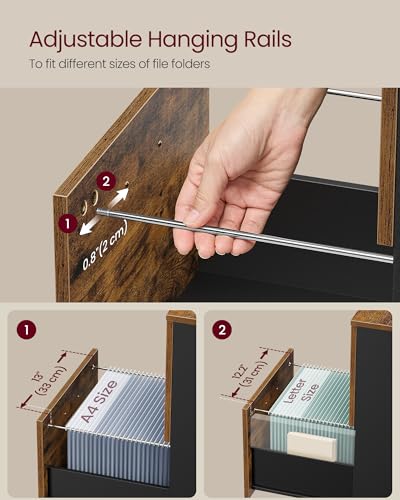 VASAGLE 2-Drawer File Cabinet, Small Rolling Filing Cabinet - color: Rustic Brown + Ink Black, style: Classic