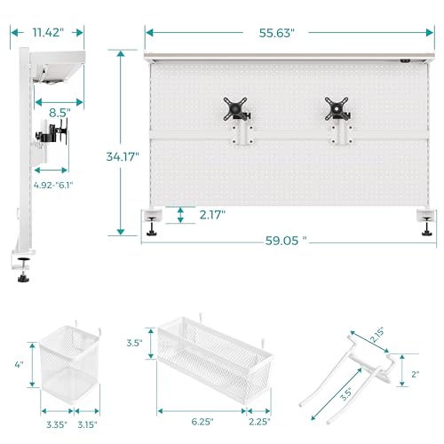 EUREKA ERGONOMIC Desk Pegboard Dual Monitor Stand 59x34 White - color: White, size: 59 inch