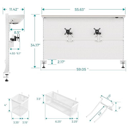 EUREKA ERGONOMIC Desk Pegboard Dual Monitor Stand 59x34 White - color: White, size: 59 inch