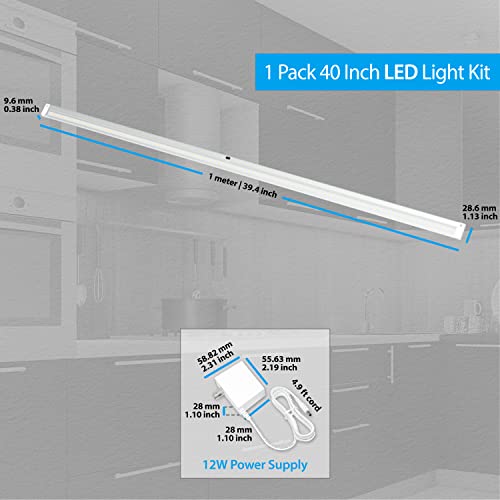 EShine Hand Wave Activated Under Cabinet LED Lighting Kit, Dimmable, 1-Pack 40 in - Touchless Dimming Control, White Under Counter Lights for Kitchen, Garage, Office, Shelf - Warm White (3000K) - color: Warm White (3000K), size: 40 inch