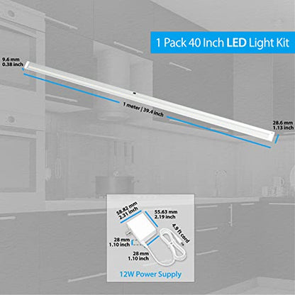 EShine Hand Wave Activated Under Cabinet LED Lighting Kit, Dimmable, 1-Pack 40 in - Touchless Dimming Control, White Under Counter Lights for Kitchen, Garage, Office, Desk - Cool White (6000K) - color: Cool White (6000K), size: 40 inch