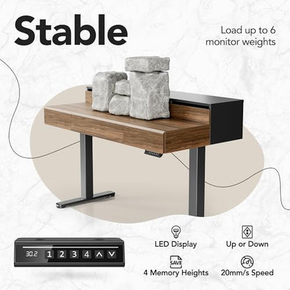 HUANUO Electric Standing Desk with Drawers, Height Adjustable, Black Walnut | 5 Storage Drawers, Whole-Piece Board, Sit Stand Up Desk with Monitor Shelf, 4 Memory Presets, Home Office Computer Desk
