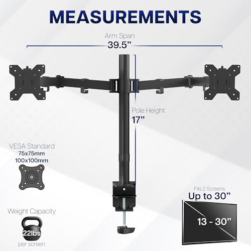 VIVO Dual Ultrawide Monitor Desk Mount, Heavy Duty Fully Adjustable Steel Stand, Holds 2 Computer Screens up to 38 inches and Max 22lbs Each, Black, STAND-V038 - color: Black, size: 13" - 38"
