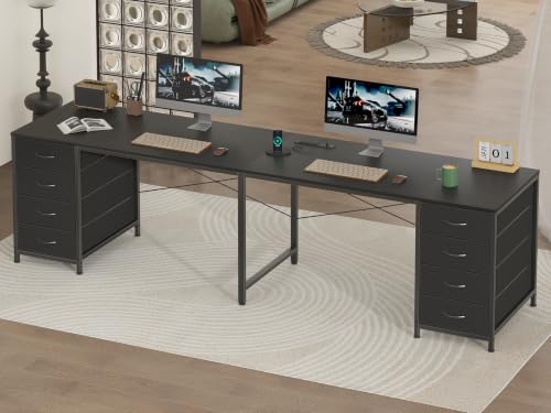 95" 2 Person Desk with 8 Fabric Drawers for Home Office, Living Room - color: Black, size: 18.9"D x 94.5"W x 29.3"H