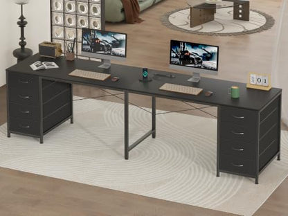95" 2 Person Desk with 8 Fabric Drawers for Home Office, Living Room - color: Black, size: 18.9"D x 94.5"W x 29.3"H