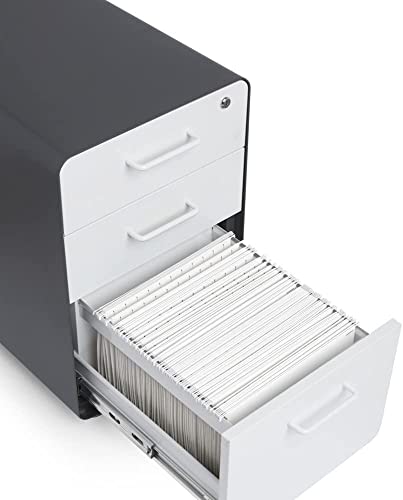 Poppin Stow 3-Drawer Rolling File Cabinet - Charcoal & White. Utility and Hanging File Drawers. Locking and Non-Locking Wheels. Powder-Coated Steel. Two Keys Included - color: Charcoal + White