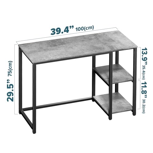 SINPAID Computer Desk 40 inches with 2-Tier Shelves Sturdy Grey Desks with Large Storage Space Modern Gaming Desk Study Writing Laptop Table, Gray - color: Grey, size: 40 IN