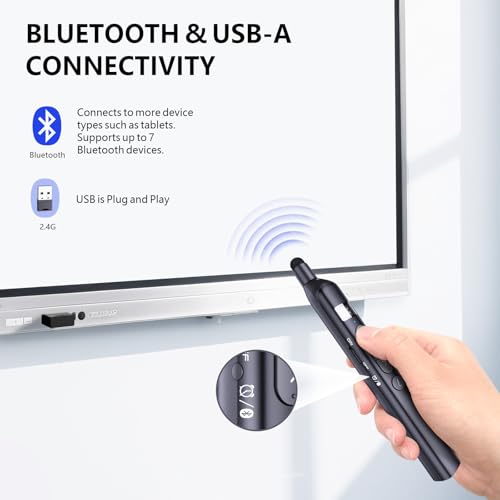 N21 Bluetooth Presentation Clicker for PowerPoint with Retractable Pointer | ①Laser Pointer②Telescopic touch pen③Countdown timer, vibration alert ④Customizable Button ⑤Rechargeable;battery level display - color: Black - Green Pointer