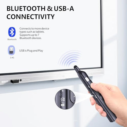 N21 Bluetooth Presentation Clicker for PowerPoint with Retractable Pointer | ①Laser Pointer②Telescopic touch pen③Countdown timer, vibration alert ④Customizable Button ⑤Rechargeable;battery level display - color: Black - Red Pointer