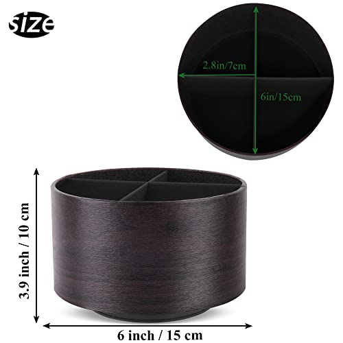 Round Leather Art Supply Organizer,Remote Control Holder,360 Degree Spinning,Multi-Functional Pencil Holder,4 Compartments Desktop Stationary Organizer(1-Dark Brown2) - color: 1-Dark Brown2