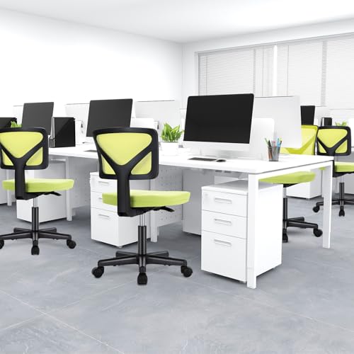 DUMOS Armless Desk Chairs, Small Home Office Mesh Chairs | Ergonomic Adjustable Mid Back, Swivel Rolling Task, Computer Work Vanity Small Spaces, Bright Green - color: Bright Green, size: 1pc