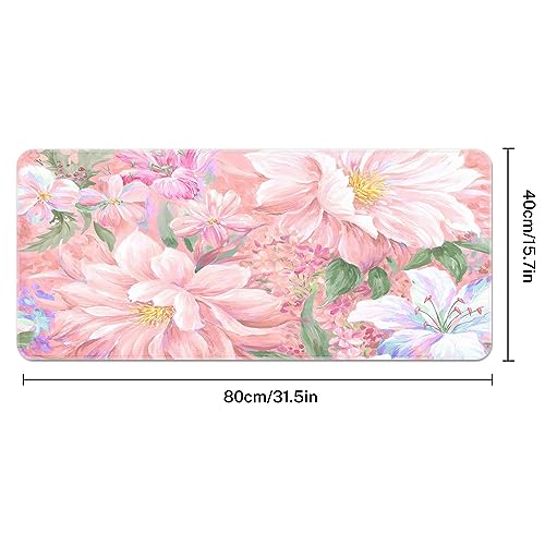 Large Mouse Pad, Mouse Pad, 31.5 x 15.7 Inch, Peony Flower Pink | Watercolor Painted Non-Slip Desk Pad Keyboard and Mouse Desk Mat for Gamer, Office & Home - color: Pink Peony Flowers