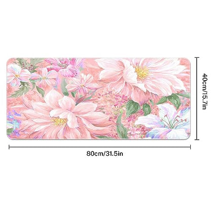 Large Mouse Pad, Mouse Pad, 31.5 x 15.7 Inch, Peony Flower Pink | Watercolor Painted Non-Slip Desk Pad Keyboard and Mouse Desk Mat for Gamer, Office & Home - color: Pink Peony Flowers
