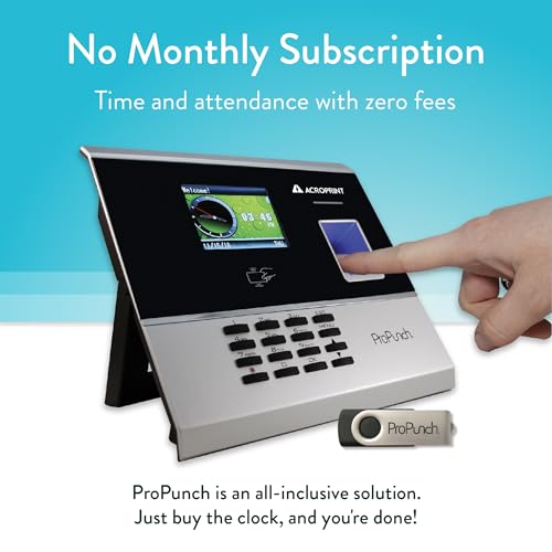 Acroprint ProPunch Time Clock System for Employees – Biometric Fingerprint Time Clock for Small Business, No Monthly Fees, Advanced Time Card Machine with Employee Time Tracker