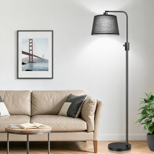 Nintiue [Upgraded] Dimmable Floor Lamp, 1000 Lumens LED Edison Bulb Included, Black Shade, Modern Arc Standing Tall Floor Lamp for Living Room Bedroom Office Dining Room - color: Matte Black-Black Linen Shades