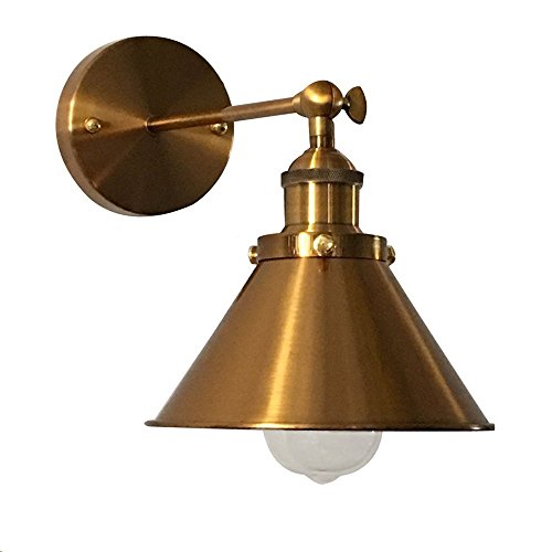 LITFAD Adjustable Angle Wall Light, Brass Finish 1-Light Wall Sconce | Retro Industrial Wall Lamp with 7" Cone Metal Shade, Decorative Lighting Fixture for Bedroom Restaurant Farmhouse Corridor - color: A