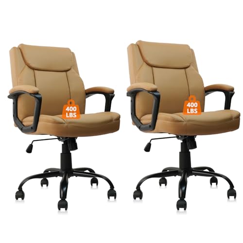 CLATINA Brown Office Computer Chair PU Leather Executive Office Chair Swivel Adjustable Height Chairs with Upholstery Fixed armrest Mid-Back Leather Thick Cushion Office Chairs Brown 2Pack - color: Brown_1, size: 2 Pack