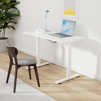 SHW 48-Inch Electric Height Adjustable Sit to Stand Desk, White | with Hanging Hooks and Cable Management, White Frame and White Top - color: White, size: 48-Inch