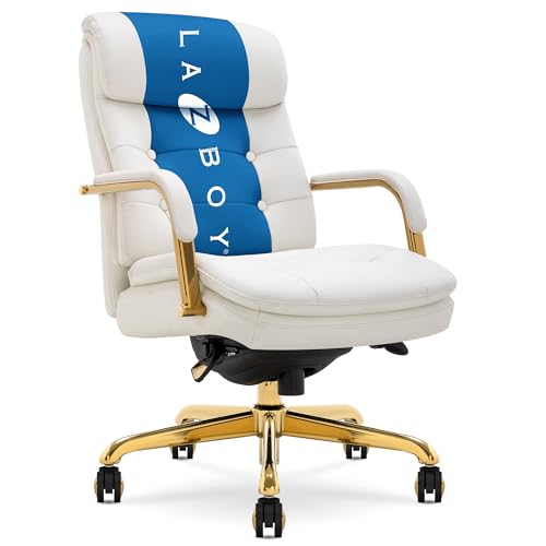 La-Z-Boy Sonata Ergonomic Bonded Leather Swivel Executive Chair, White and Gold (CCHR10014A) - color: Beige