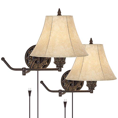 Rosslyn Bronze Plug-In Swing Arm Wall Lamps Set of 2 Rustic Light Fixture