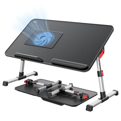 Laptop Desk for Bed with Cooling Fan, SAIJI Lap Desk Tray Table - color: Black