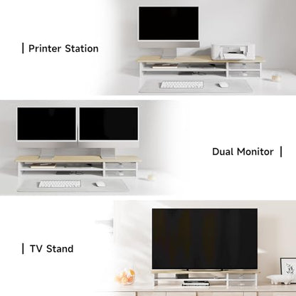 Fenge Monitor Stand, Desk Computer Riser with Frosted Storage Drawer, Oak - color: Oak