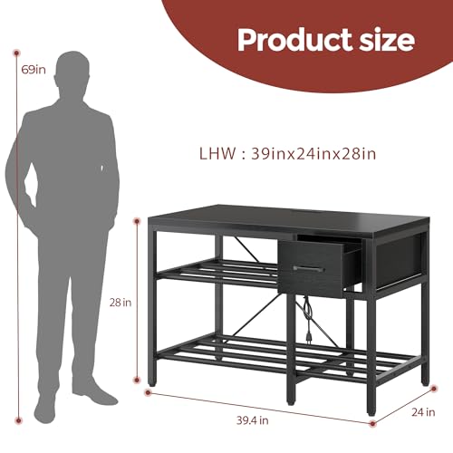 3D Printer Stand with Filament Storage – Heavy Duty Metal 3D Printer Table with Drawer and Power Hub for Workshop, Studio, and Office - color: Black, size: 39.4" x 24" x 28" H