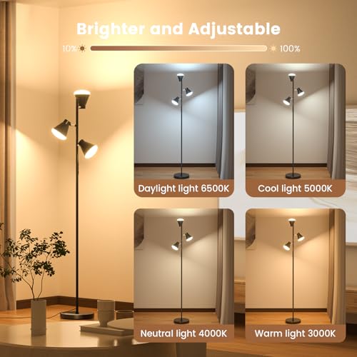 SIBRILLE 36W LED Tree Floor Lamp with Remote for Living Room Bedroom - color: Black