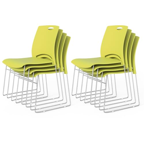 VINGLI Stacking Chairs Set of 8 Stackable Office Chairs with Metal Sled Base, Ergonomic Plastic Seat, Stacking Chairs for Waiting Room Break Room Banquet Guest, Green - color: Green, size: 8 Pack