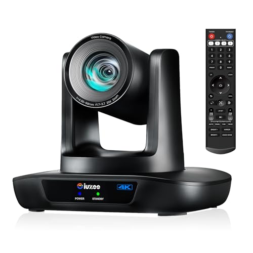 4K UHD PTZ Camera AI-Auto Tracking, 20X Optical Zoom, USB3.0/HDMI/LAN PoE, IP Live Streaming, PTZ Conference Room Camera for Church Services Education Conference Events, Work with YouTube OBS - color: Black