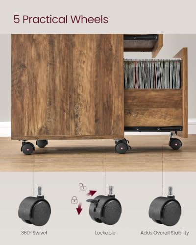 VASAGLE 2-Drawer File Cabinet, Small Rolling, Locking, Printer Stand - color: Rustic Brown, style: with Lock