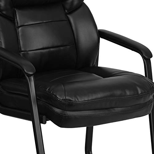 EMMA + OLIVER Black LeatherSoft Side Chair with Lumbar Support and Sled Base - color: Black Leathersoft